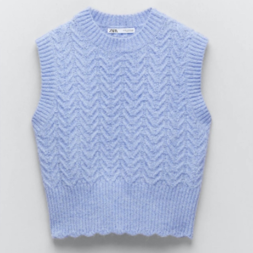 Zara Baby Blue Cable Knit Sweater Vest Wool Alpaca Blend - Picture 2 of 12